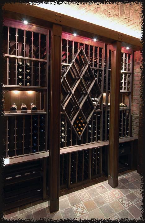 The millwork for this room underwent a two-stage finishing process to give the white oak a darkened, weathered look.