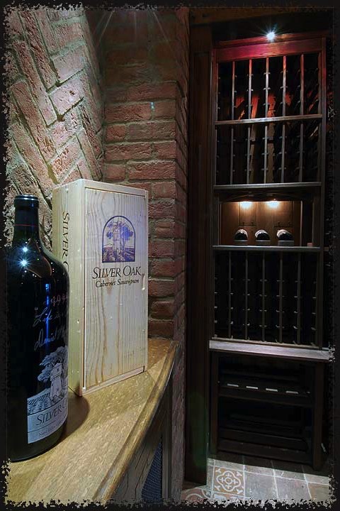 A view from in front of the cabinet showing one of the four display shelves built into each corner.