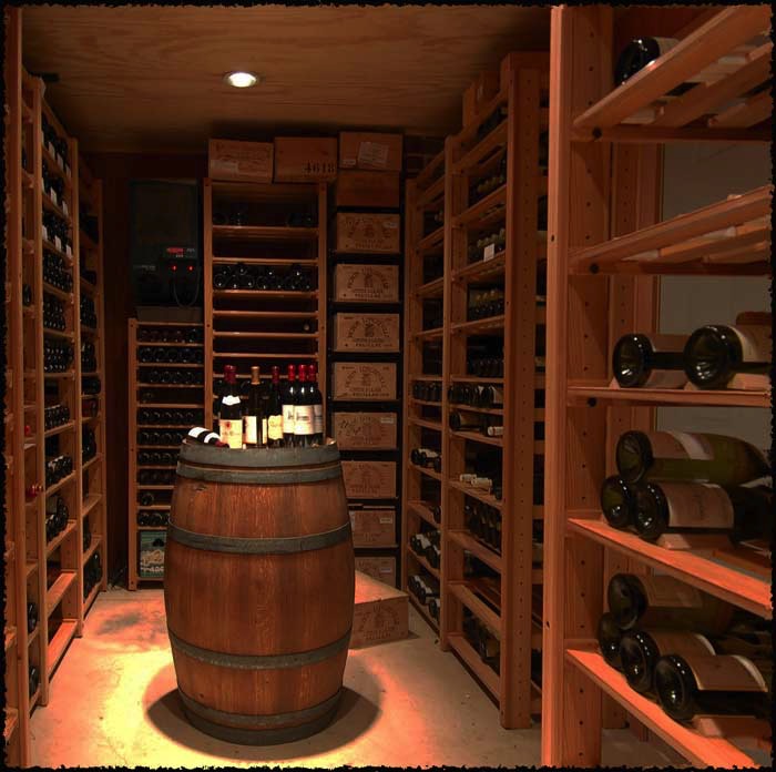 Custom-depth racks were dedicated for dessert wines under the through-the-wall cooling unit.  Another area was designed and fabricated especially to house the collector's Alsace and German inventory.